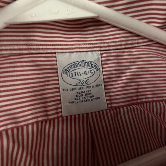 Brooks Brothers Red Non-Iron Button-Down 17.5 34/35 Slim Striped Cotton Shirt - Picture 8 of 14